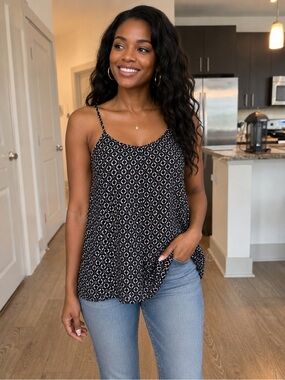 NWOT - Black Printed Spaghetti Strap Tank Top